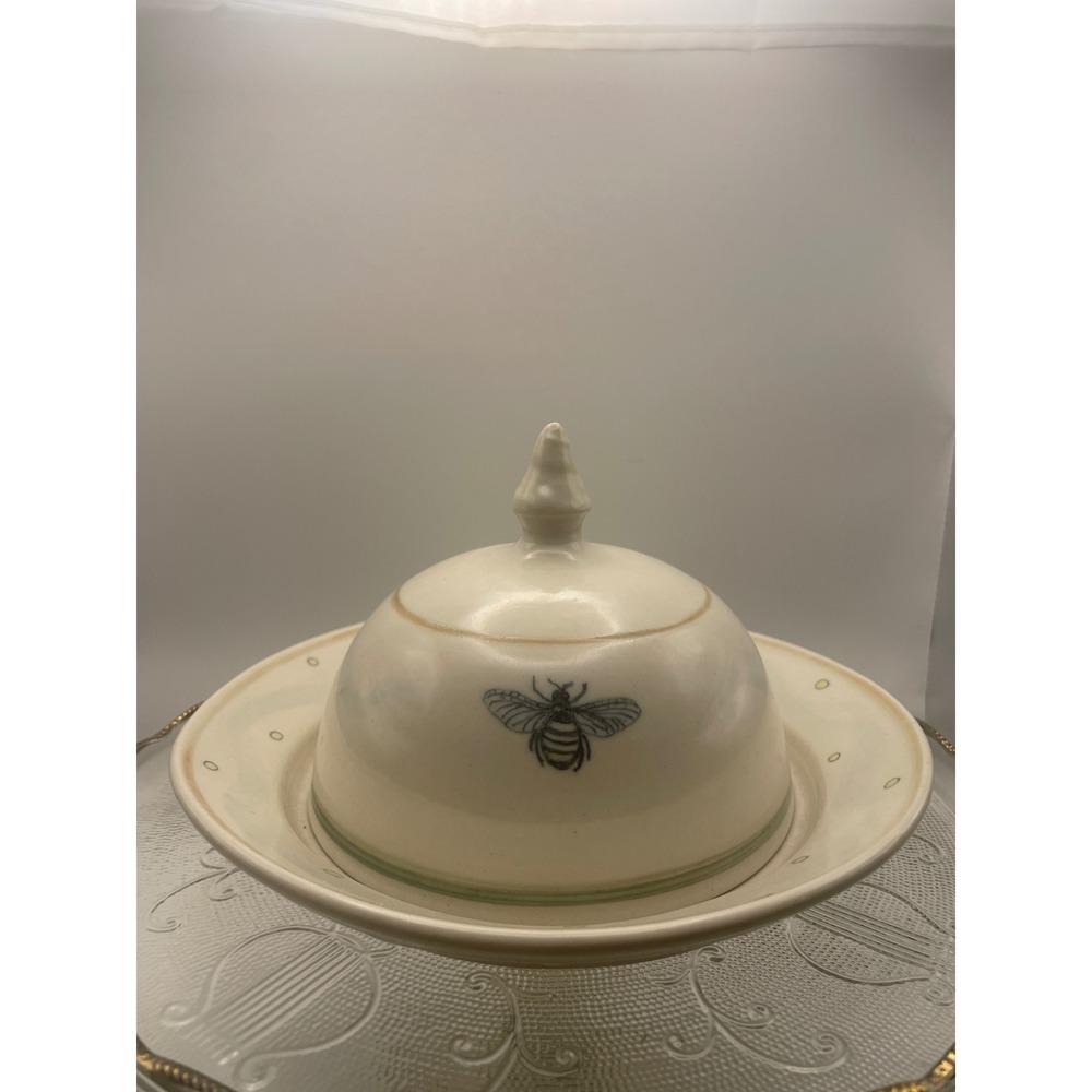 Handcrafted Ceramic Bumblebee Butter Dish with Dome Lid Cream Stoneware